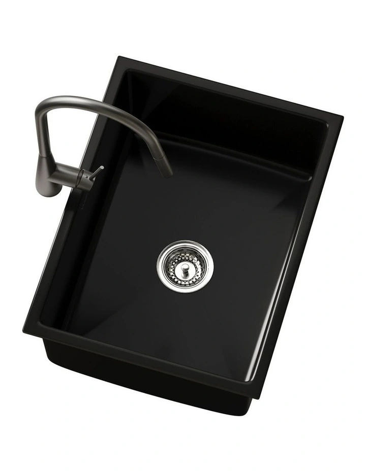 Welba Kitchen Sink with Mixer Tap 59cmx45cm Granite Stonk Single Bowl Black image 6