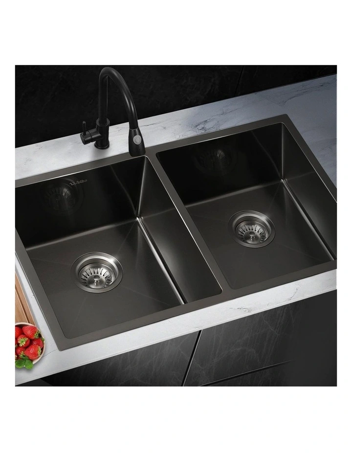Welba Kitchen Sink Stainless Steel Basin Double Under/Top/Flush Mount Black image 4