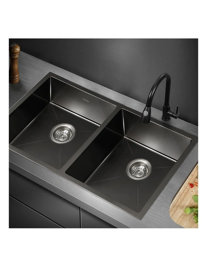 Welba Kitchen Sink Stainless Steel Basin Double Under/Top/Flush Mount Black image 5