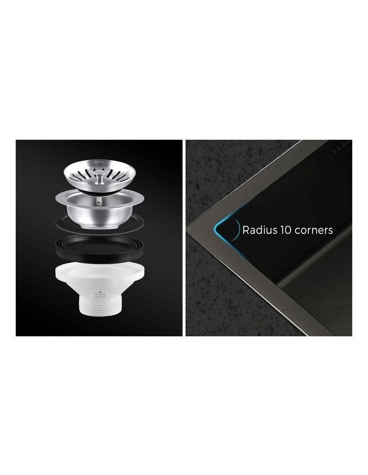 Welba Kitchen Sink Stainless Steel Basin Double Under/Top/Flush Mount Black image 7