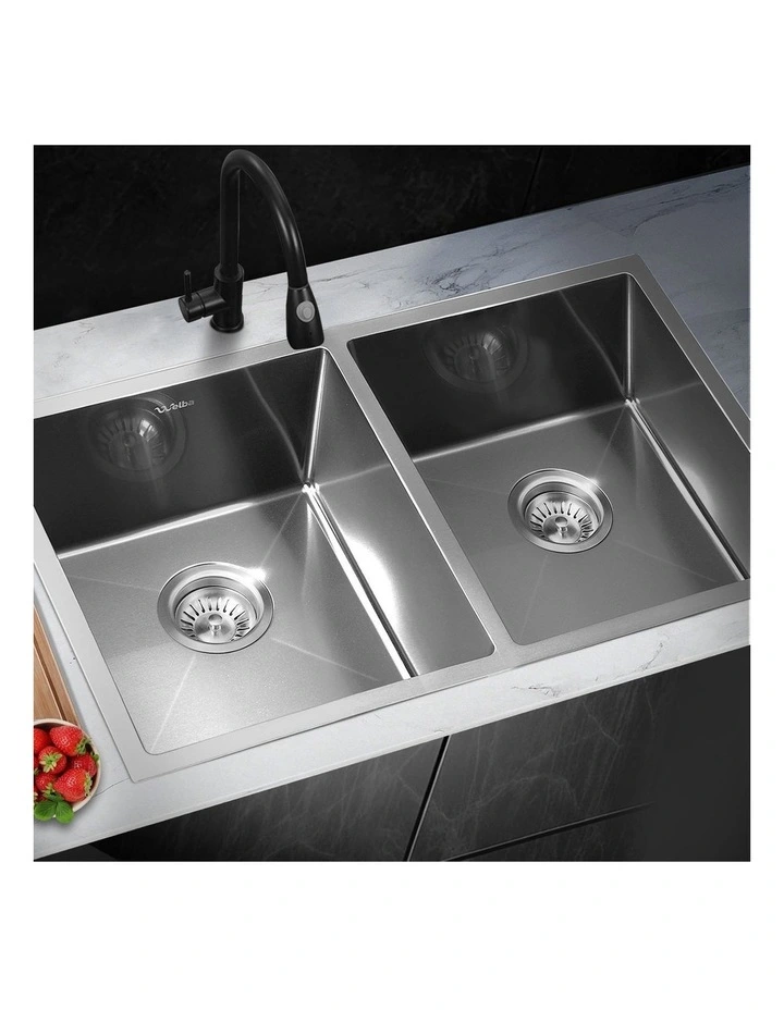 Welba Kitchen Sink Stainless Steel Basin Double Under/Top/Flush Mount 76X44CM image 4