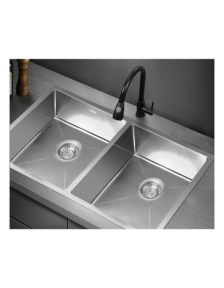 Welba Kitchen Sink Stainless Steel Basin Double Under/Top/Flush Mount 76X44CM image 5