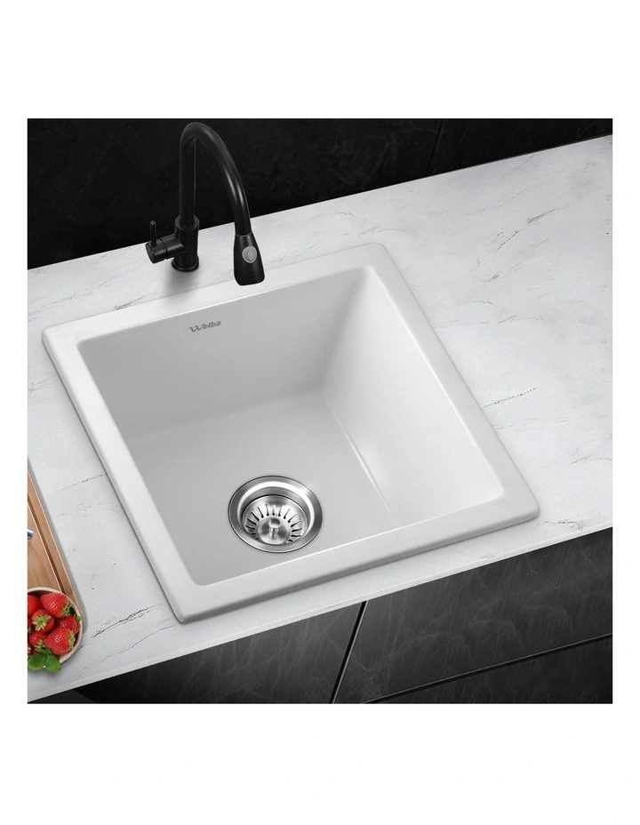 Welba Kitchen Sink 38x38cm Granite Stone Sink Basin Single Bowl White image 4