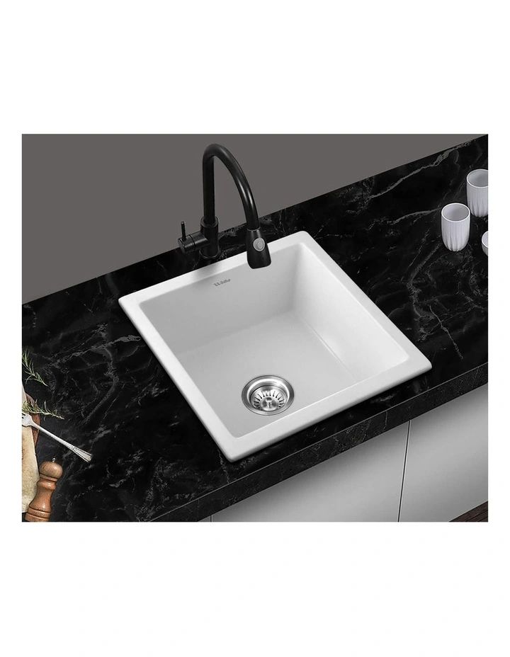 Welba Kitchen Sink 38x38cm Granite Stone Sink Basin Single Bowl White image 5