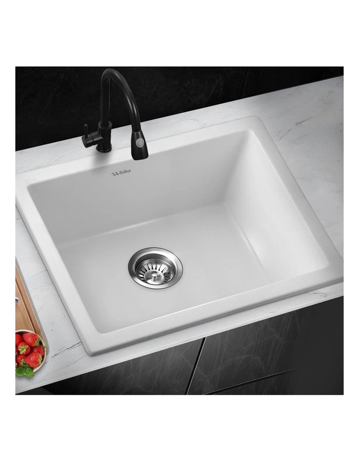 Welba Kitchen Sink 55x45cm Granite Stone Sink Laundry Basin Single Bowl White image 4