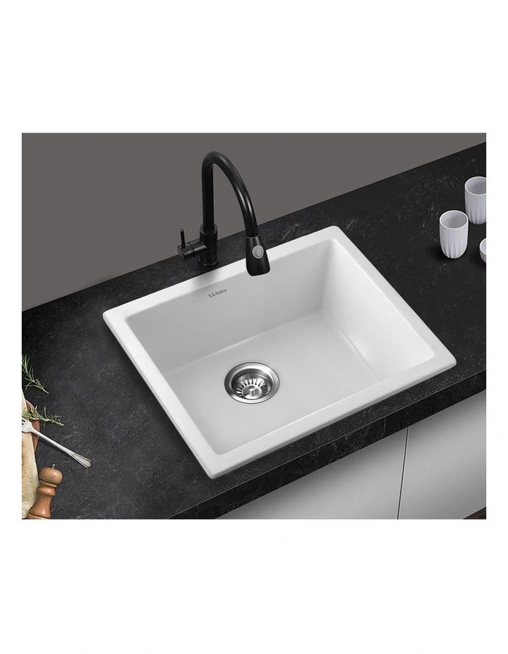 Welba Kitchen Sink 55x45cm Granite Stone Sink Laundry Basin Single Bowl White image 5