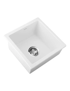 Welba Kitchen Sink Granite Stone Sink Laundry Basin Single Bowl 45cmx45cm White