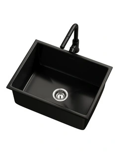 Welba Kitchen Sink Basin with Mixer Tap 59cmx45cm Granite Stonk Faucet Black