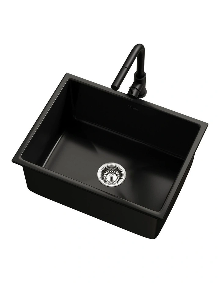 Welba Kitchen Sink Basin with Mixer Tap 59cmx45cm Granite Stonk Faucet Black image 1