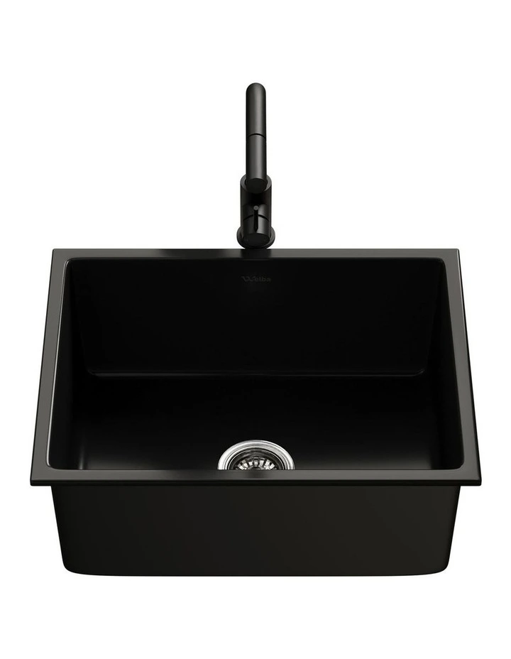 Welba Kitchen Sink Basin with Mixer Tap 59cmx45cm Granite Stonk Faucet Black image 2