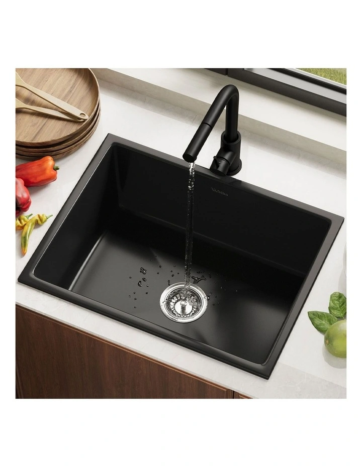 Welba Kitchen Sink Basin with Mixer Tap 59cmx45cm Granite Stonk Faucet Black image 4