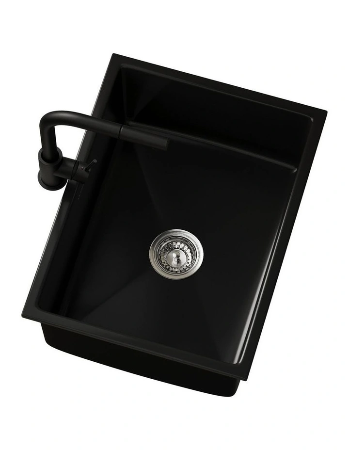 Welba Kitchen Sink Basin with Mixer Tap 59cmx45cm Granite Stonk Faucet Black image 6