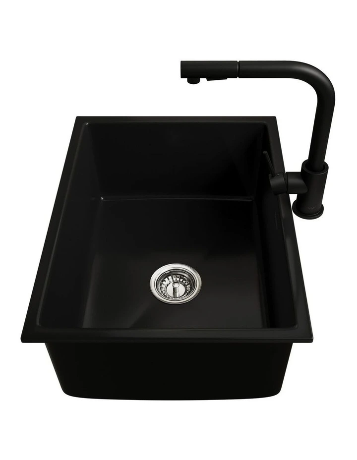 Welba Kitchen Sink Basin with Mixer Tap 59cmx45cm Granite Stonk Faucet Black image 7