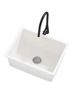 Welba Kitchen Sink Basin Granite Stonk with Mixer Tap Faucet 59cmx45cm White