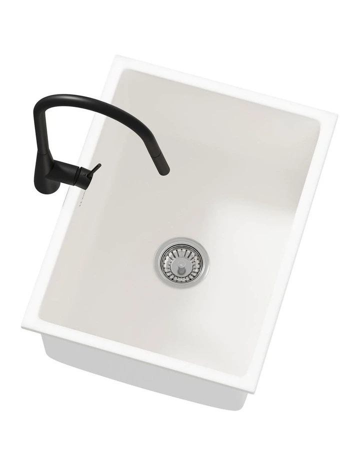 Welba Kitchen Sink Basin Granite Stonk with Mixer Tap Faucet 59cmx45cm White image 6