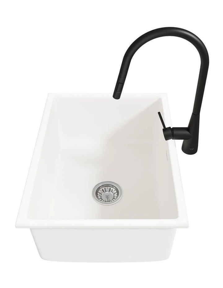 Welba Kitchen Sink Basin Granite Stonk with Mixer Tap Faucet 59cmx45cm White image 7