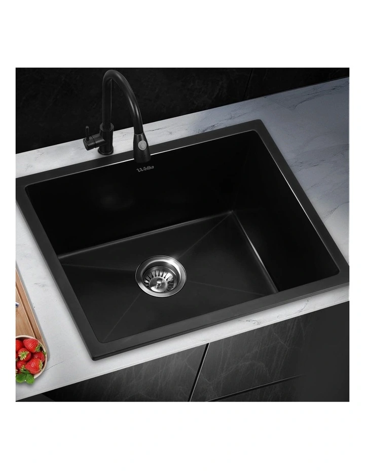 Welba Kitchen Sink 55x45cm Granite Stone Sink Laundry Basin Single Bowl Black image 4