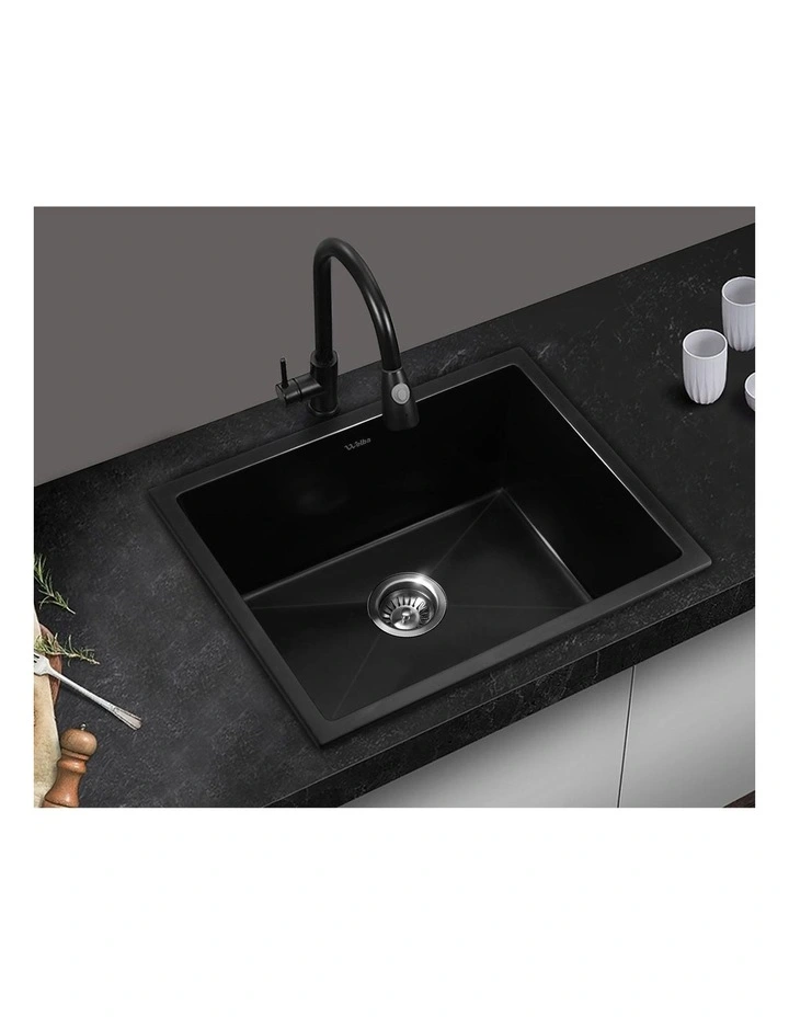 Welba Kitchen Sink 55x45cm Granite Stone Sink Laundry Basin Single Bowl Black image 5