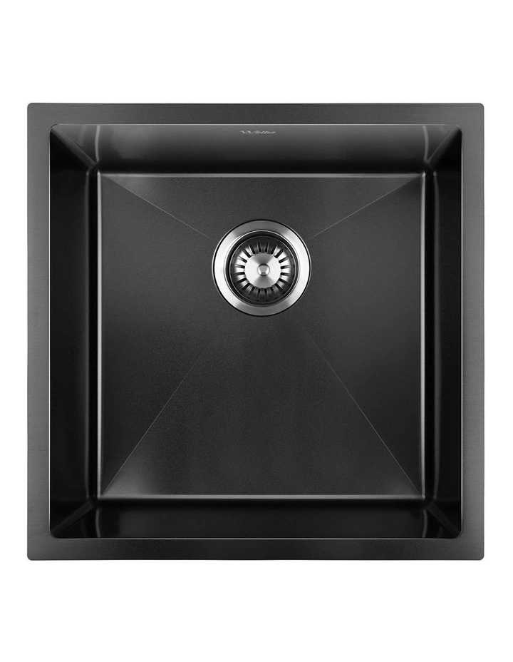 Welba Kitchen Sink 44X44CM Stainless Steel Single Bowl Basin With Waste Black image 1