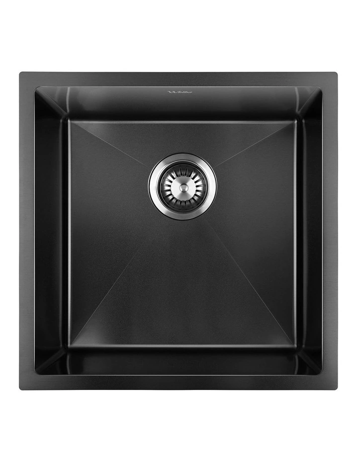Welba Kitchen Sink 44X44CM Stainless Steel Single Bowl Basin With Waste Black image 2