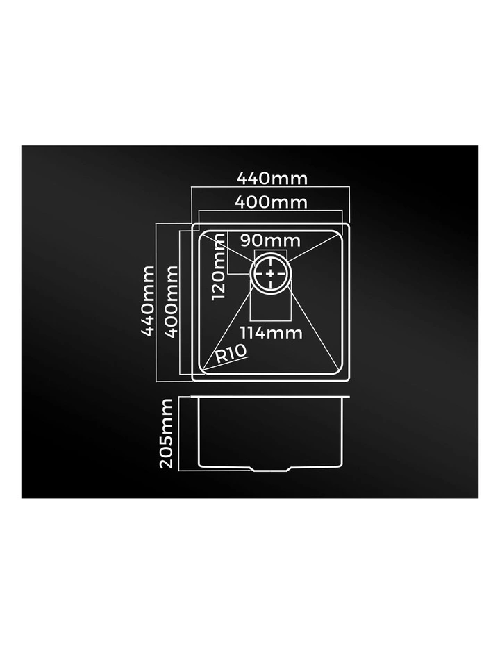 Welba Kitchen Sink 44X44CM Stainless Steel Single Bowl Basin With Waste Black image 3