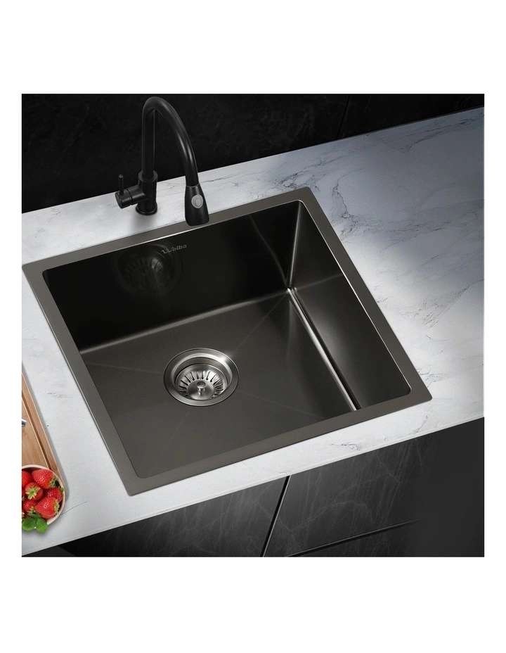 Welba Kitchen Sink 44X44CM Stainless Steel Single Bowl Basin With Waste Black image 4