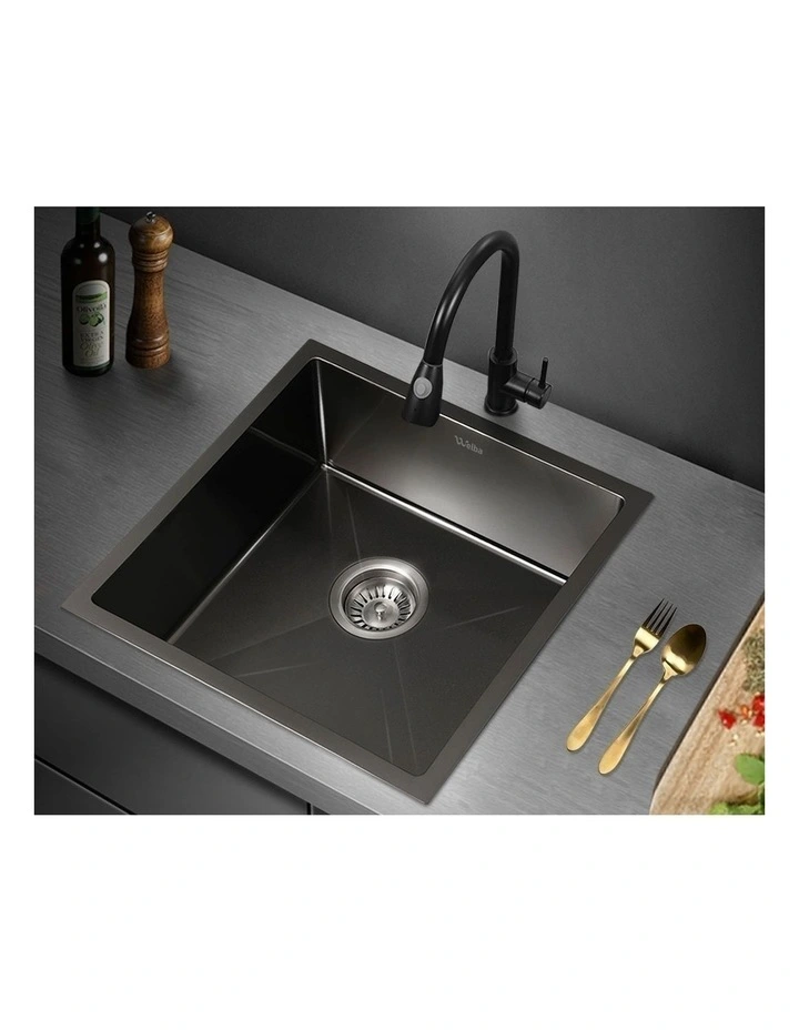 Welba Kitchen Sink 44X44CM Stainless Steel Single Bowl Basin With Waste Black image 5