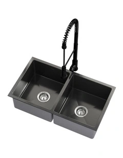 Welba Kitchen Sink 76X44CM With Pull Out Mixer Tap Stainless Steel Basin Black