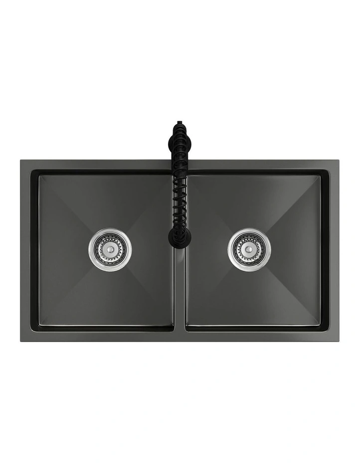 Welba Kitchen Sink 76X44CM With Pull Out Mixer Tap Stainless Steel Basin Black image 2