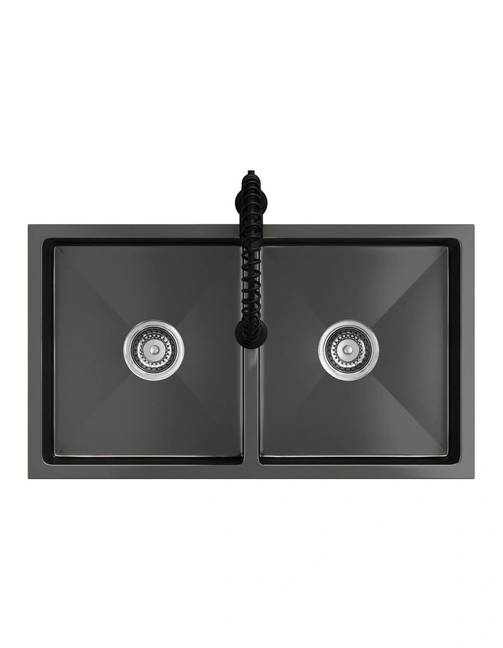 Welba Kitchen Sink 76X44CM With Pull Out Mixer Tap Stainless Steel Basin Black image 5