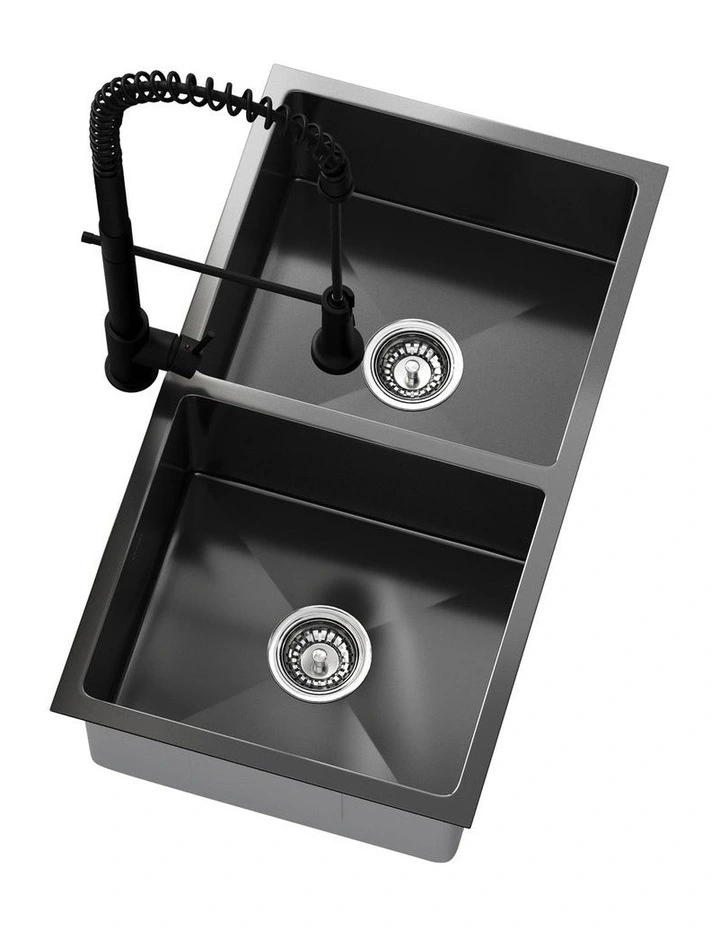 Welba Kitchen Sink 76X44CM With Pull Out Mixer Tap Stainless Steel Basin Black image 6