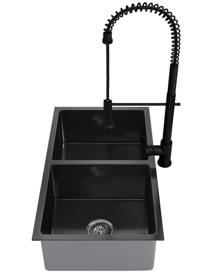 Welba Kitchen Sink 76X44CM With Pull Out Mixer Tap Stainless Steel Basin Black image 7