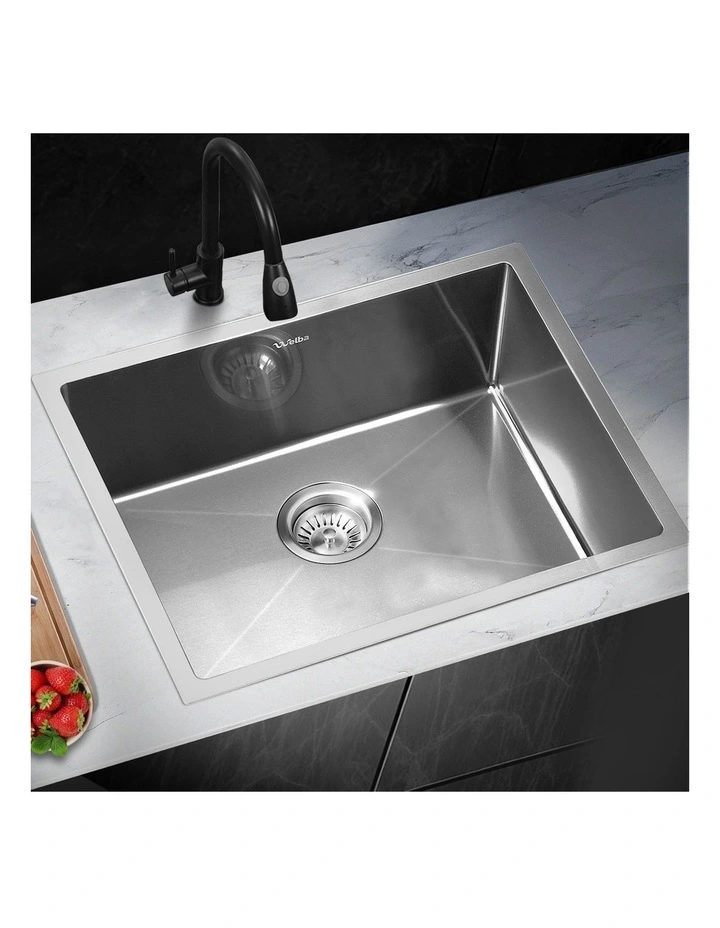 Welba Kitchen Sink 58X44CM Stainless Steel Single Bowl Basin With Waste Silver image 4