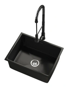 Welba Kitchen Sink Granite Stone Single Bowl with Mixer Tap 59cmx45cm Black