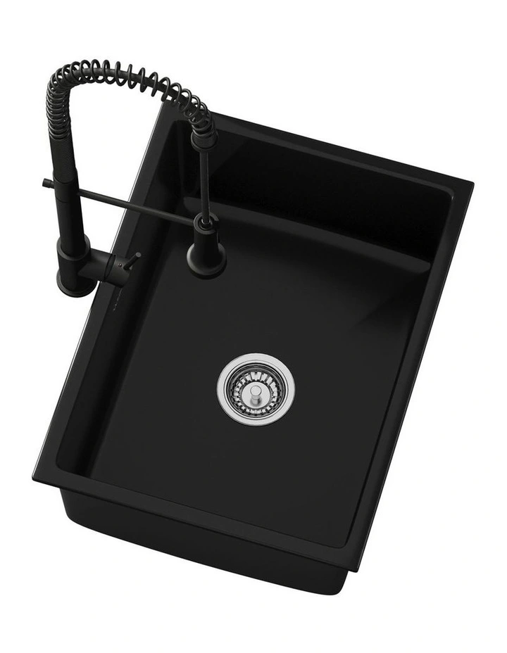 Welba Kitchen Sink Granite Stone Single Bowl with Mixer Tap 59cmx45cm Black image 6
