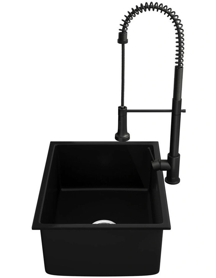 Welba Kitchen Sink Granite Stone Single Bowl with Mixer Tap 59cmx45cm Black image 7
