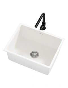 Welba Kitchen Sink Basin with Mixer Tap 59cmx45cm Granite Stonk Faucet White