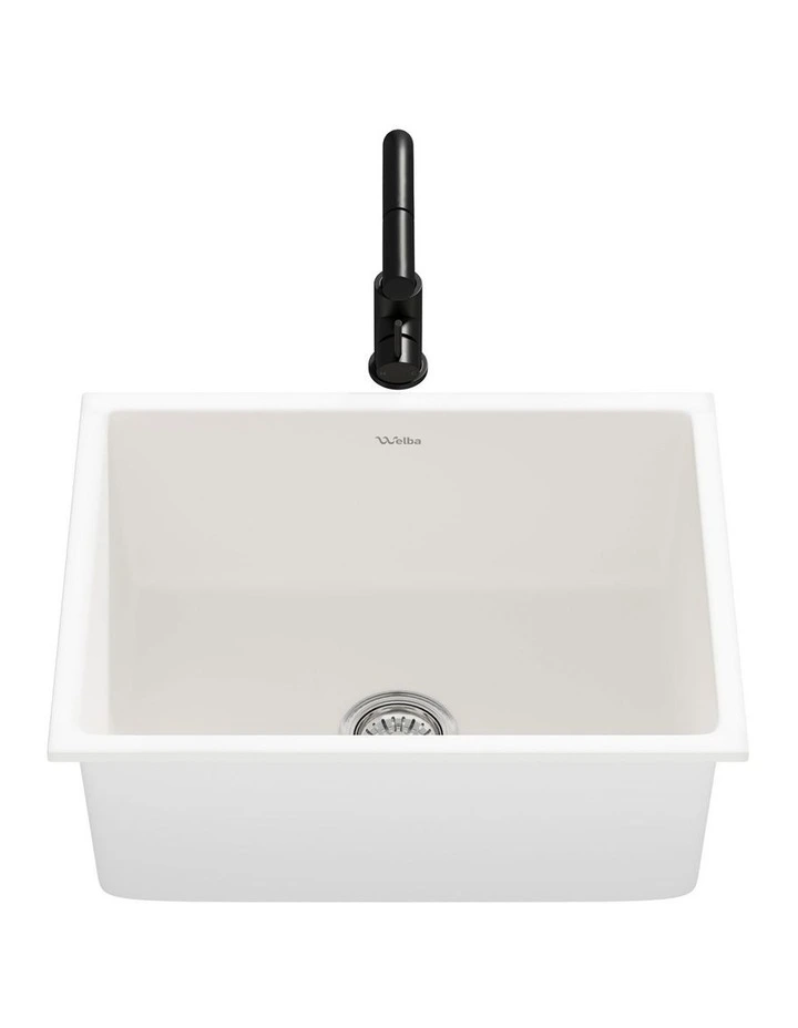 Welba Kitchen Sink Basin with Mixer Tap 59cmx45cm Granite Stonk Faucet White image 2