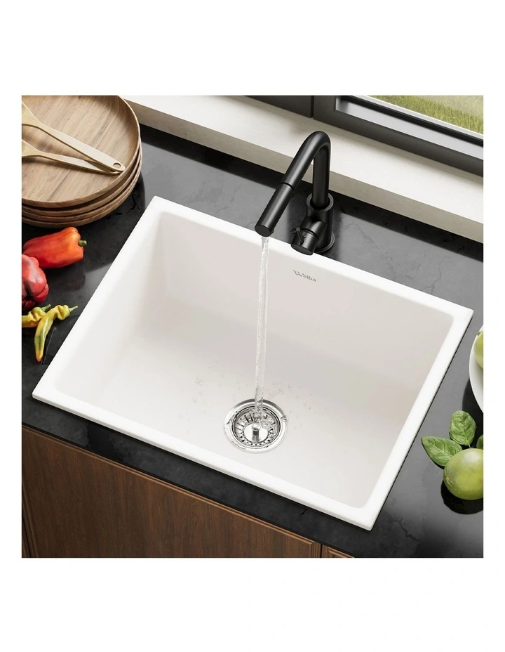 Welba Kitchen Sink Basin with Mixer Tap 59cmx45cm Granite Stonk Faucet White image 4