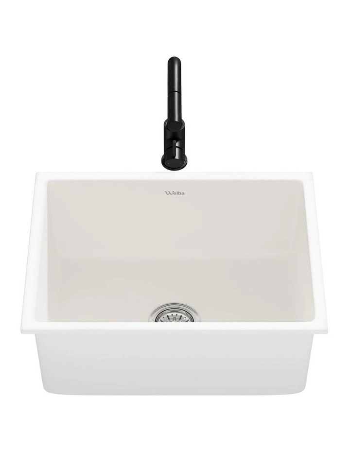 Welba Kitchen Sink Basin with Mixer Tap 59cmx45cm Granite Stonk Faucet White image 5