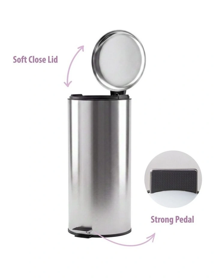 30L Pedal Bin with Stainless Steel and Plastic Construction image 3