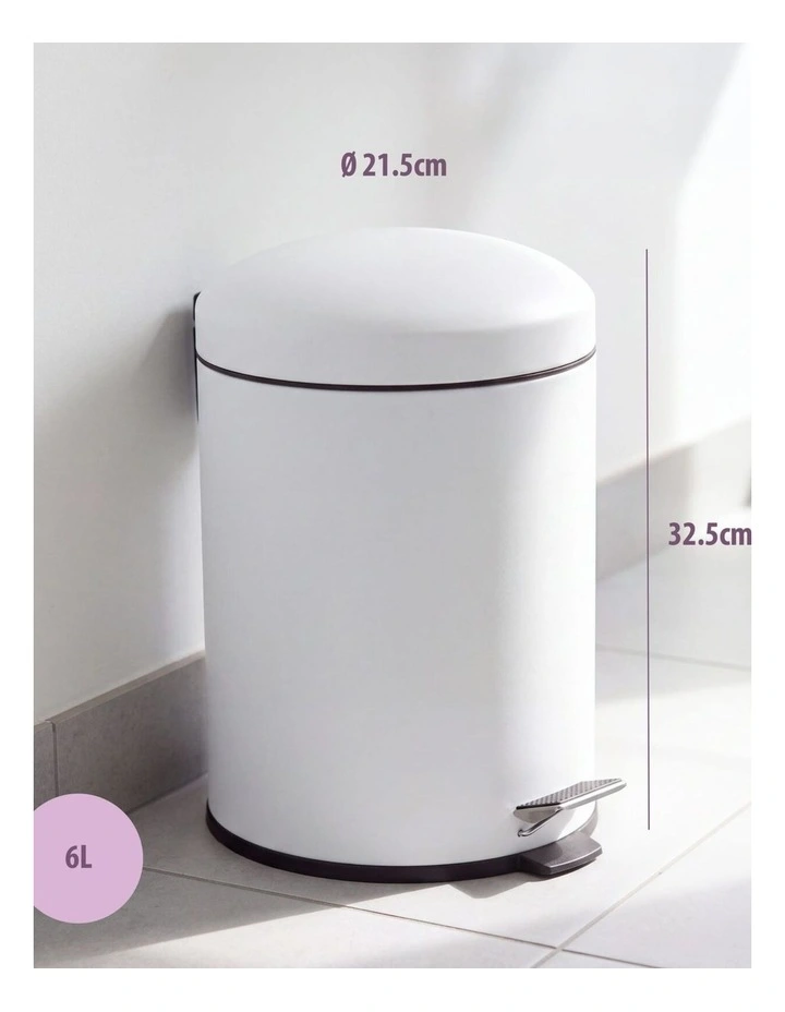 6L Compact Pedal Bin with Stainless Steel and Plastic Construction image 2