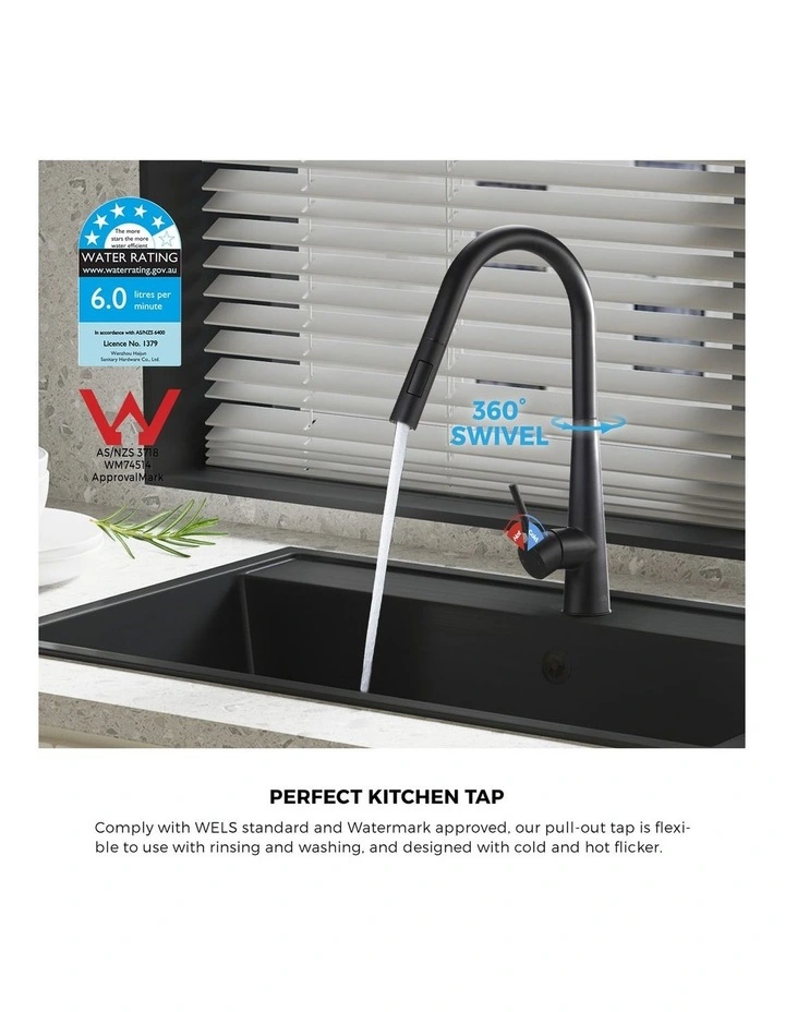 Kitchen Mixer Tap Pull Out Faucet 2-Mode Sink Basin Swivel Black image 5