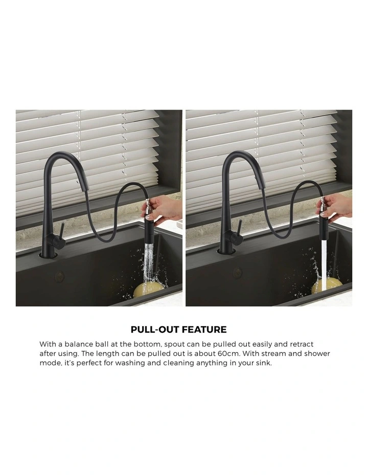 Kitchen Mixer Tap Pull Out Faucet 2-Mode Sink Basin Swivel Black image 6