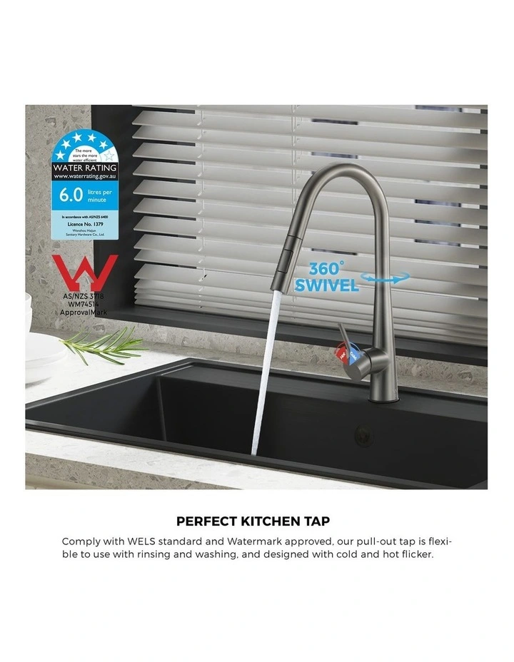 Kitchen Mixer Tap Pull Out Faucet 2-Mode Sink Basin Swivel Grey image 5