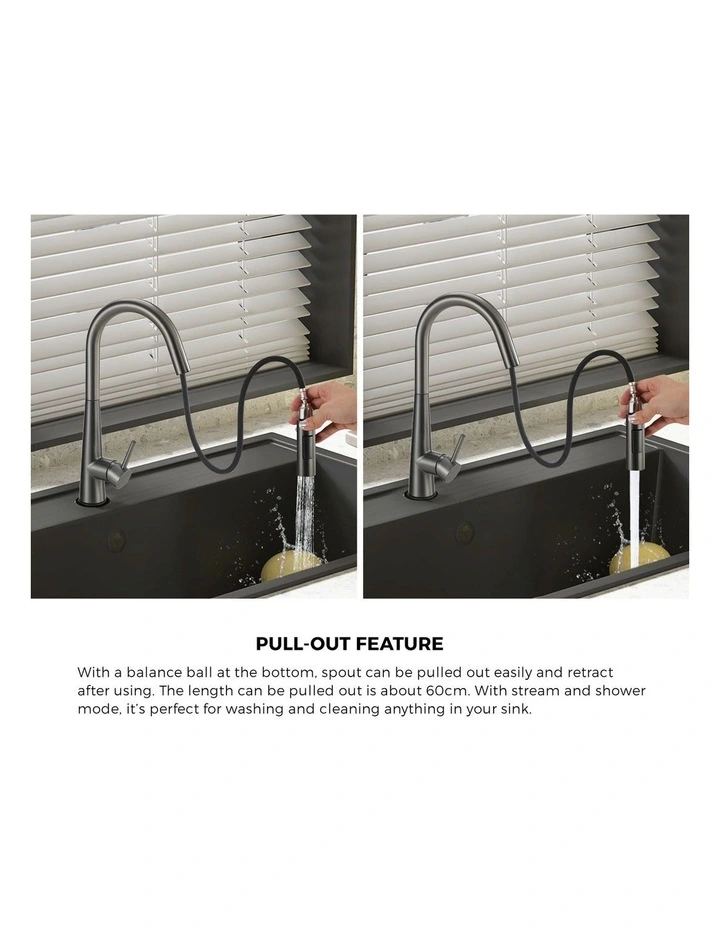 Kitchen Mixer Tap Pull Out Faucet 2-Mode Sink Basin Swivel Grey image 6