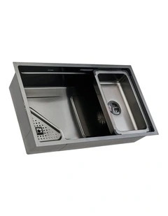 Welba Kitchen Sink 75X45CM Stainless Steel Single Bowl Basin With Waste Black