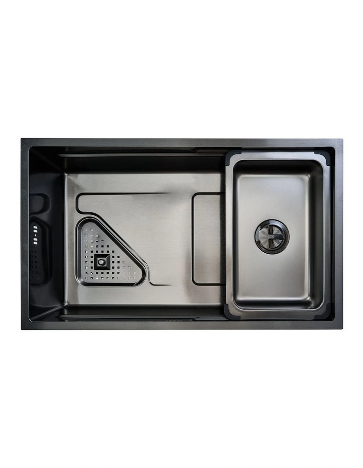 Welba Kitchen Sink 75X45CM Stainless Steel Single Bowl Basin With Waste Black image 2
