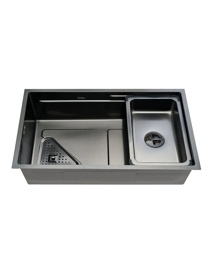 Welba Kitchen Sink 75X45CM Stainless Steel Single Bowl Basin With Waste Black image 4