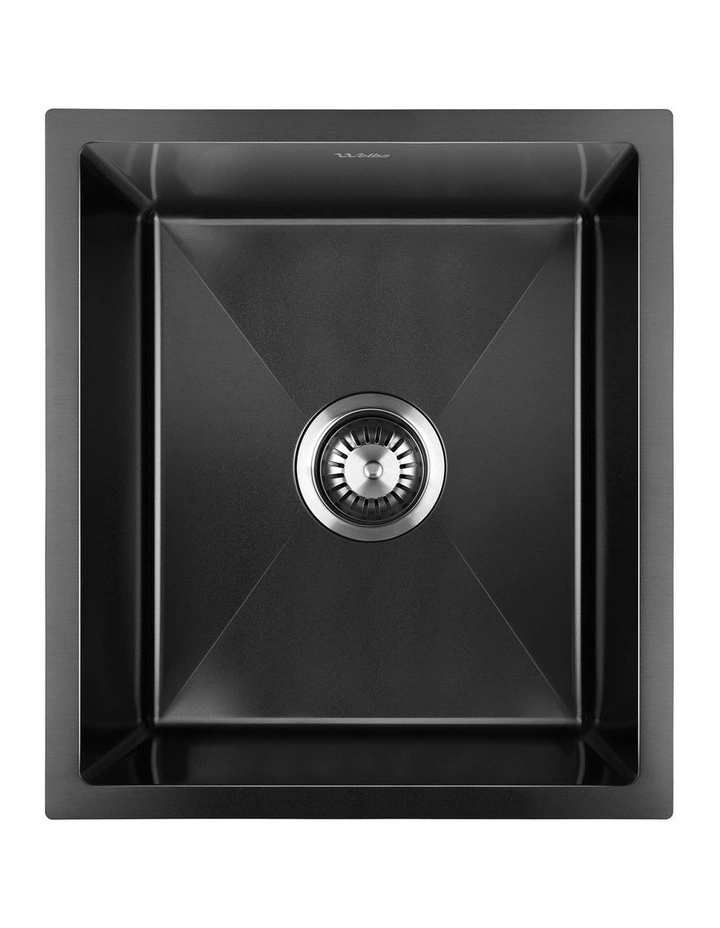 Welba Kitchen Sink 44X38CM Stainless Steel Single Bowl Basin With Waste Black image 1